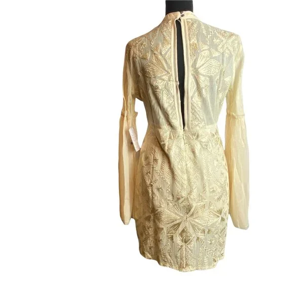 🌬️ Free People Womens Cleo Embroidered Cream Boho Mini Dress 🌾 - Picture 7 of 13